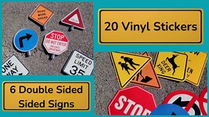 Attatoy Large Traffic Signs Playset (32pc Set), 42in Tall Street Sign and Traffic Light Set for Play with Ride-On Cars and Vehicles