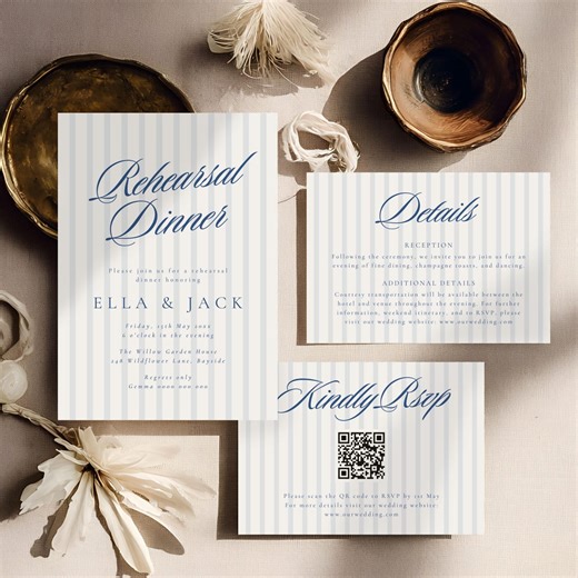 Rehearsal Dinner Bundle, Nautical Blue Stripe Invitations and Rsvp Cards 4055 - Etsy