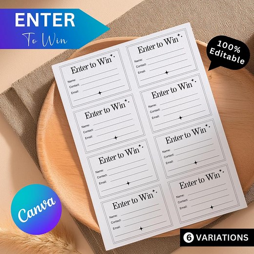 Editable Raffle Ticket Template: Printable Enter to Win Design (canva) - Etsy