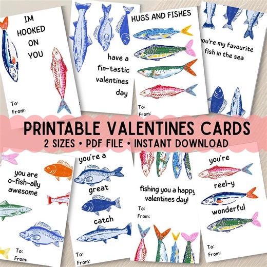 Printable Valentine Cards Trout Fish Theme Classroom Valentines Gift Instant Download Cards for Classmates - Etsy