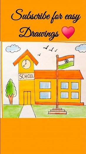 School Scenery Drawing / My School Drawing / How to Draw a School Easy Step By Step / School