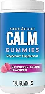 Natural Vitality Calm, Magnesium Citrate Supplement, Stress Relief Gummies, Supports a Healthy Response to Stress, Gluten Free, Vegan, Raspberry Lemon, 120 Gummies