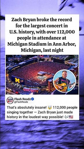 Zach Bryan Makes History with Record-Breaking 112,000-Strong Concert at Michigan Stadium🎤🔥#zachbryan