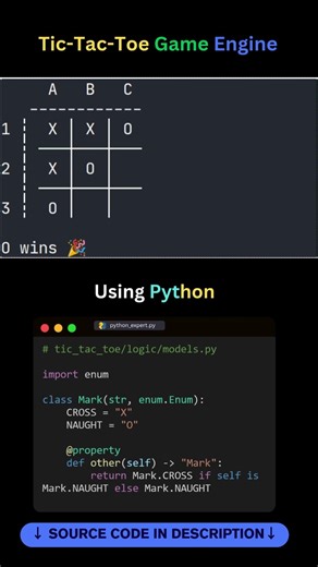 Tic-Tac-Toe Game Engine Using Python #coding #python #programming #tictactoe #games #learnpython #ai