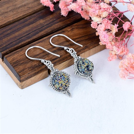 Titanium Druzy Sterling Silver Drops Earrings Jewelry - Etsy