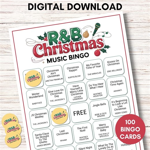 R&B Christmas Music Bingo Game, Festive Soul and R and B Holiday Bingo, Printable Party Game for Adults - Etsy