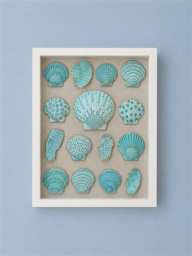 Original - Painted Shells on Framed Canvas Shadow Box 11 X 14 - Etsy
