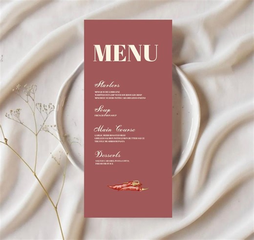 Minimalist Event Menu, Dinner Menu (editable Template)(4x9) - Etsy UK