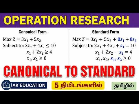 How to Convert Canonical Form to Standard Form in LPP in tamil |Operations Research| AK Education#or
