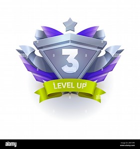Level up game badge, rank or bonus award medal with star, vector UI trophy icon. 3 level up badge with ribbon and wings, video game arcade next level Stock Vector Image & Art - Alamy