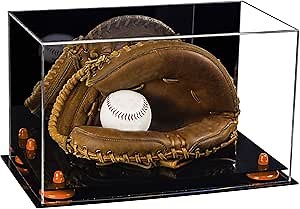 Better Display Cases Acrylic Baseball Catchers Glove Display Case with Mirror Case, Orange Risers and Black Base (A011/V16)