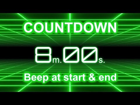 8-Minute Countdown Timer | Start/End Beeps | Neon Green Grid | 4K
