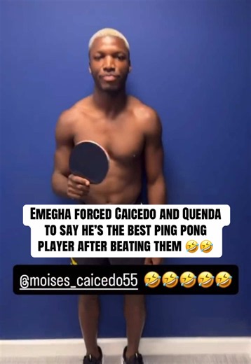 Emegha forced Caicedo and Quenda to say he’s the best at ping pong 😂 (IG: emmanuelemegha) #chelsea #funny #football #emegha #soccer