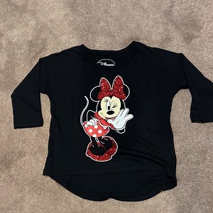 Disney | Black and Red Minnie Mouse Kids Long Sleeve Glittery Tee | size M