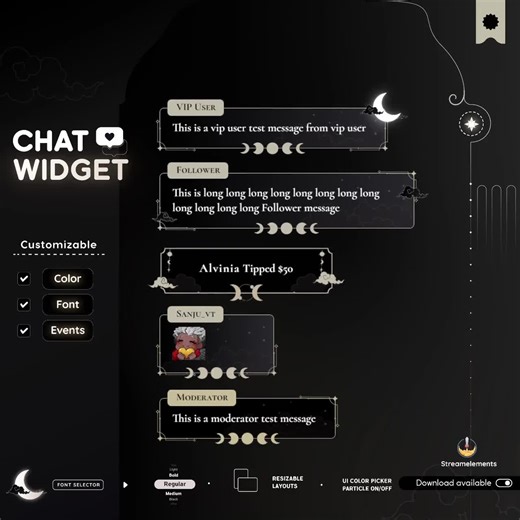 Dark Moon Celestial Chat Widget: Streamelements Starry Night Theme (digital Download) - Etsy