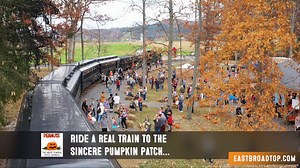 All aboard PEANUTS™ The Great Pumpkin Patch Express at the historic East Broad Top Railroad! It’s the Great Pumpkin Charlie Brown is a classic American Prime Time Television special from 1966, based on the famous comic strip PEANUTS™ by Charles M. Schulz. You’ll enjoy a real train ride to the Sincere Pumpkin Patch where you’ll disembark to meet Snoopy and Charlie Brown, participate in a variety of fun activities, and every child will take home their very own Perfect Pumpkin. Tickets are going qu