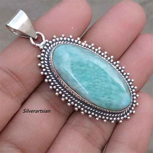 Natural Amazonite Gemstone Pendant, 925 Sterling Silver Pendant, Handmade Pendant, Fashionable Women's Necklace, Pretty Gift for Valentine, - Etsy