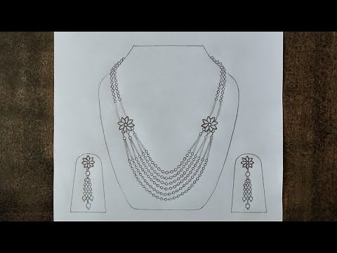 necklace drawing || step by step draw necklace and earrings with pencil || jewellery design drawing