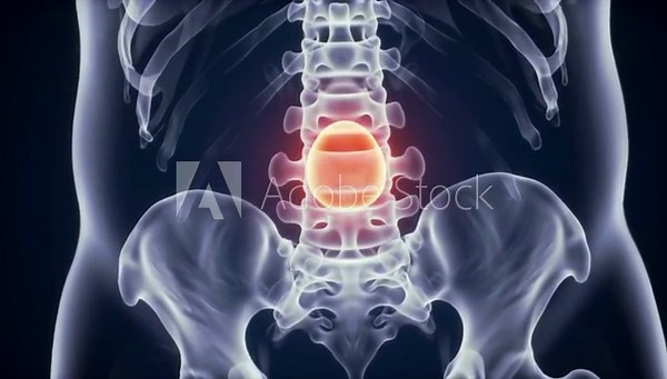 3D medical animation of lower back pain from a herniated disc. Anatomy.
