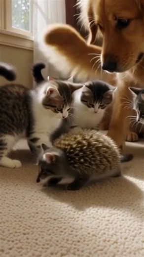 Kittens, Loyal Dog & Playful Hedgehog | The Cutest Animal Friendship Ever! 🐱🐶🦔✨ #furkids #instapets
