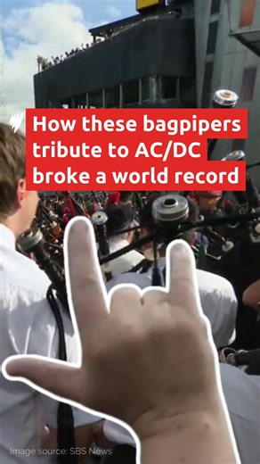 A world record has been broken in honour of Australian rock legends AC/DC, with the hit song ‘It's a Long Way to the Top’. Ahead of the concert, bagpipers across the country gathered attempting to set a new world record for largest-ever ensemble bagpipe performance. The previous record was set in 2012 in Bulgaria with 333 bagpipes, now the new record is 374 bagpipers. For the latest news, visit: https://bit.ly/3qBhrgi | SBS News