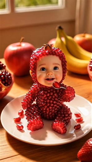 “Pomegranate Baby ❤️ | Cute Mini Fruit Baby Eating Seeds!”