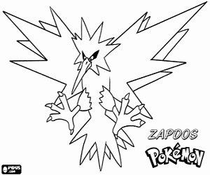 Zapdos, a Pokemon bird coloring page printable game