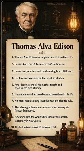 Thomas Alva Edison || 10 Lines On Thomas Alva Edison