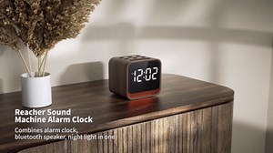 REACHER White Noise Sound Machine with Digital Alarm Clock for Bedrooms, Bluetooth Speaker, Dimmable LED Display, 24 Soothing Fan Rain Ocean Nature Sounds, Brown Noise Machine for Sleeping