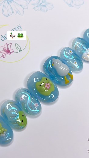 one of my favourite sets this summer! #gelnails #summernailsinspo #summernails #naildesign #nailart #3dnails #frognails #ducknails #poolnails #waternails