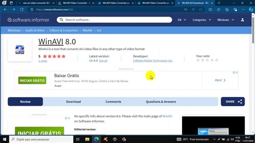 WinAVI Video Converter -  Mostrando Detalhes e Versões