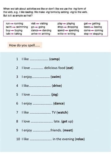 Activities (verb   ing) worksheet