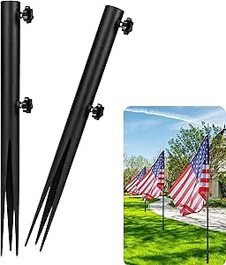 Flag Pole Ground Stake, Heavy Duty Flag Pole Holder, Outdoor Light Stakes for Torch Stand, Ground Outdoor Banner Stakes Fits Poles with 1 Inch, for Garden Lawn