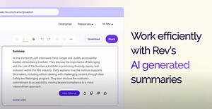 Dive deeper into your interviews without getting lost in lengthy transcripts. With Rev’s AI Transcript Assistant: – Get quick summaries of your hour-long chats. – Pull essential insights and collaborate with ease. – Turn key takeaways into compelling narratives. Simplify your interview process. Get to the heart of the story faster. #RevSummaries #AISummaries #AI #AIContent #VideoTranscription | Rev | Facebook