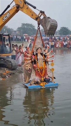 माँ दुर्गा की विदाई, फिर जल्दी आना माँ#जयमातादीविवरणः माँ दुर्गा की भावुक विदाई का यह सुंदर दृश्य दे