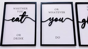 3D Wood Christian Dining Room Wall Art, Framed Bible Verse Wall Art, Jesus Wall Decor for Dining Room Kitchen Living Room Bedroom (Ready to Hang, 12x16 inches, Set of 3, Framed)