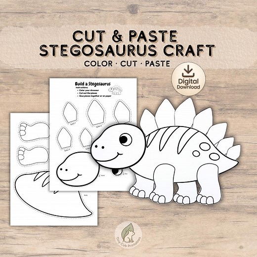 Stegosaurus Craft | Color, Cut & Paste Activity (digital Download) - Etsy