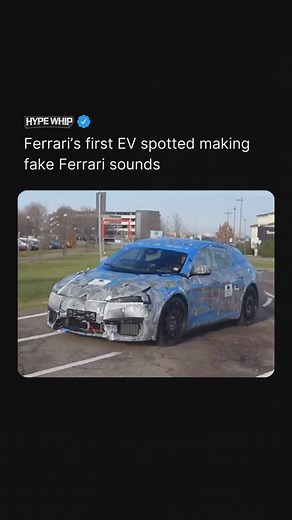HYPEWHIP on Instagram: "Ferrari’s first electric vehicle has been spotted testing with a unique feature: artificially generated V8-like engine sounds. The test mule, which appears to be based on a Maserati Levante body, is equipped with a sophisticated sound reproduction device that mimics a traditional Ferrari engine note. Despite having yellow high-voltage warning stickers indicating it’s an electric vehicle, the prototype emits a convincing V8 rumble that becomes more pronounced as the vehicl