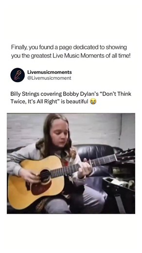 Live Music Moments on Instagram: "Billy Strings delivered a stripped-down rendition of “Don’t Think Twice, It’s All Right,” leaning into the song’s quiet resignation rather than turning it into a showcase of speed or flash. The performance centered on clarity of phrasing and emotional control, letting the melody and lyrics breathe while his acoustic playing stayed precise and understated. Originally written by Bob Dylan in the early 1960s, the song has long been a touchstone for folk musicians b
