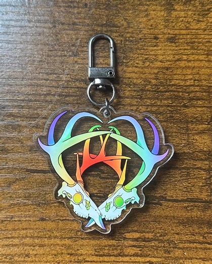 Rainbow Deer Skull Heart Keychain - Etsy Australia