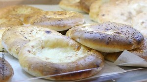 Layout showcase of bakery products food at a foodcourt market in a mall