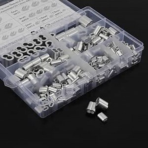 340pcs Aluminum Crimping Loop Sleeve, 8 Sizes Wire Rope Sleeves 3/64'' 1/16'' 5/64'' 3/32'' 1/8'' 5/32'' 3/16'' 1/4''(M1.2 - M6) Double Cable Crimp Ferrules Assortment Kit