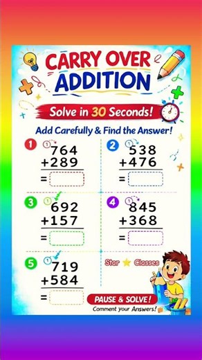 3 Digit Carry Over Addition Challenge 🔥 | Solve in 30 Seconds!#shorts #addition