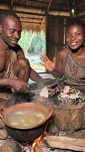 Primitive Baka Tribe Prepares Python Meat 🐍🔥 | Wild Tribal Food Africa