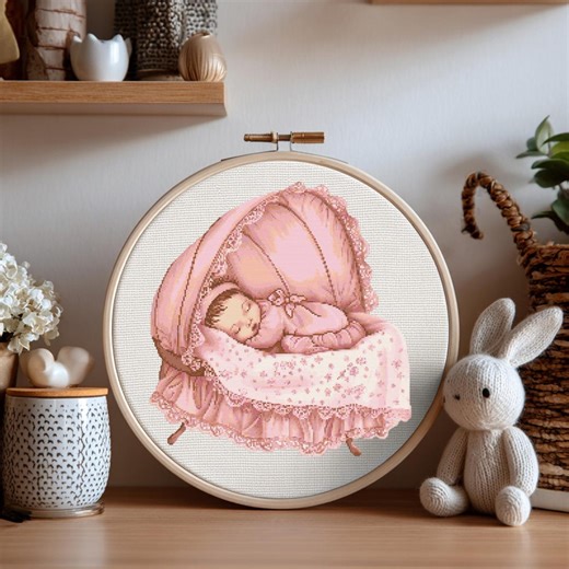 Baby Cross Stitch Pattern Instant PDF Download - Baby Girl Sleeping 2 Watercolor Cross Stitch Hand Embroidery Nursery Newborn Room Pattern - Etsy
