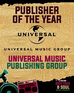 Give it up for ASCAP Rhythm & Soul Publisher of the Year Universal Music Publishing Group 👏 With "Blinding Lights" "BOP" & "Rockstar" and so many more, the hits just keep on coming! Thanks for giving us the soundtrack to 2020! #ASCAPAwards | American Society of Composers, Authors & Publishers (ASCAP)