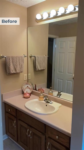 If you’re ready to ditch the builder-grade look, check out MirrorMate. This was such an easy upgrade with a huge payoff. I used the Grandezza Aged Silver frame and it completely changed the look of this bathroom — without removing the mirror or dealing with glass. | Georgia Girl Vintage Decor
