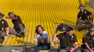 Backing the Blue all the way down the Giant Slide! Here’s to the heroes who keep us safe at the Iowa State Fair! | Kim Reynolds