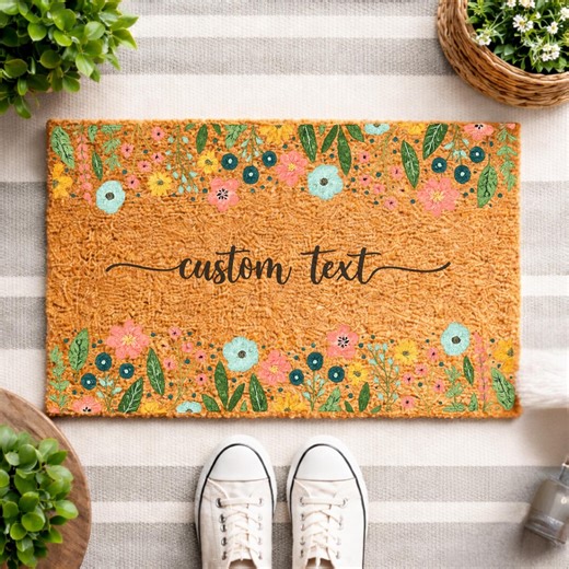 Custom Text Wildflowers Welcome Mat, Personalized Colorful Floral Doormat, Spring & Summer Front Porch Decor, Cute Housewarming Gift - Etsy