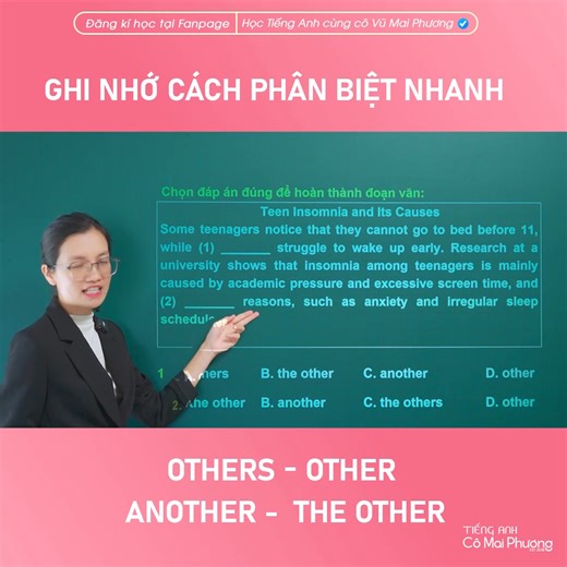 Ghi nhớ cách phân biệt nhanh Others - Other - Another - The other để dành trọn 0,25 điểm trong đề thi | Học tiếng Anh cùng cô Vũ Mai Phương